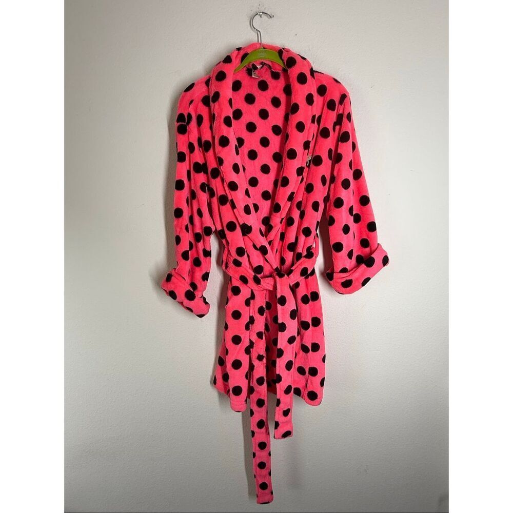 Rare Vintage Pink Victoria’s Secret Fleece Polka Dot Robe Sz XS See Description